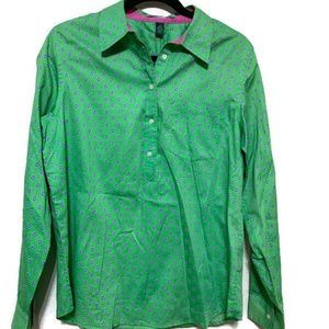 Ralph Lauren Half Button Brushed Cotton Pull Over Top (Green with Pink Paisley)